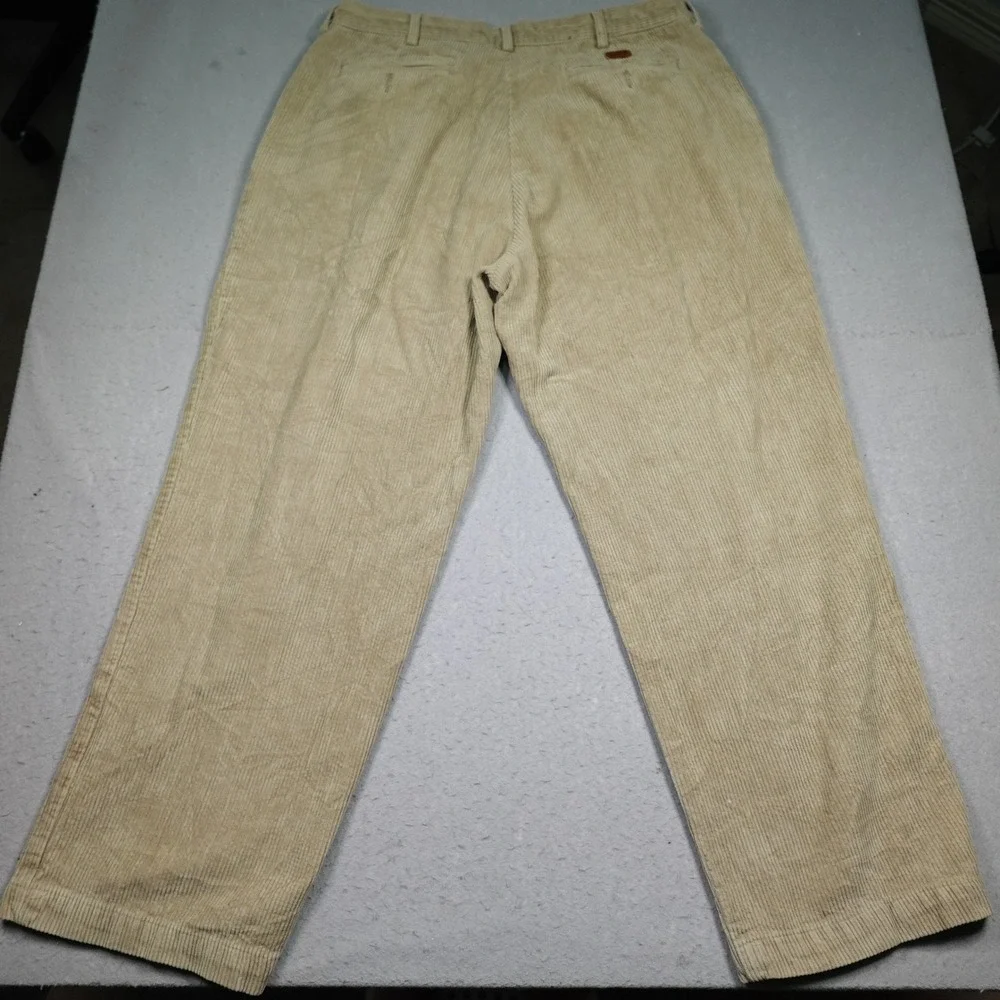 Vintage Polo Ralph Lauren Andrew Pant Mens 36x32 Tan Pleated Corduroy Trousers